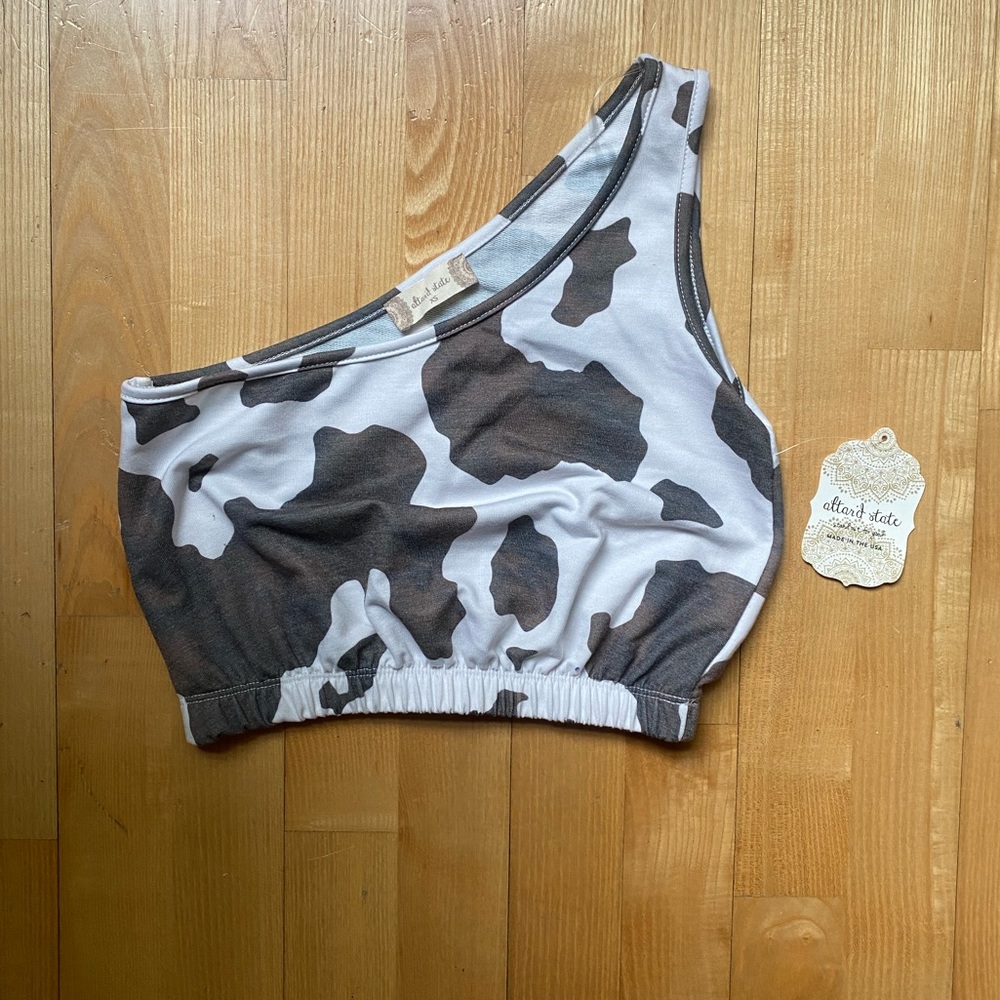 Altar’d State one shouldered cow print cropped tank top